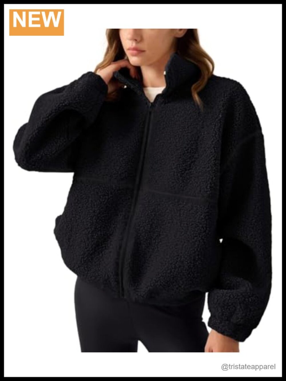 Women's Sherpa Fleece Full Zip Jacket Oversized Cropped Sweatshirt